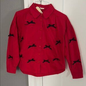 Jodifl Red Button-Up Blouse With Bow Detailing Size S